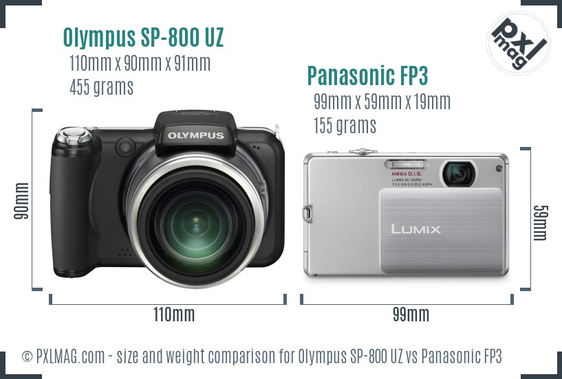 Olympus SP-800 UZ vs Panasonic FP3 size comparison