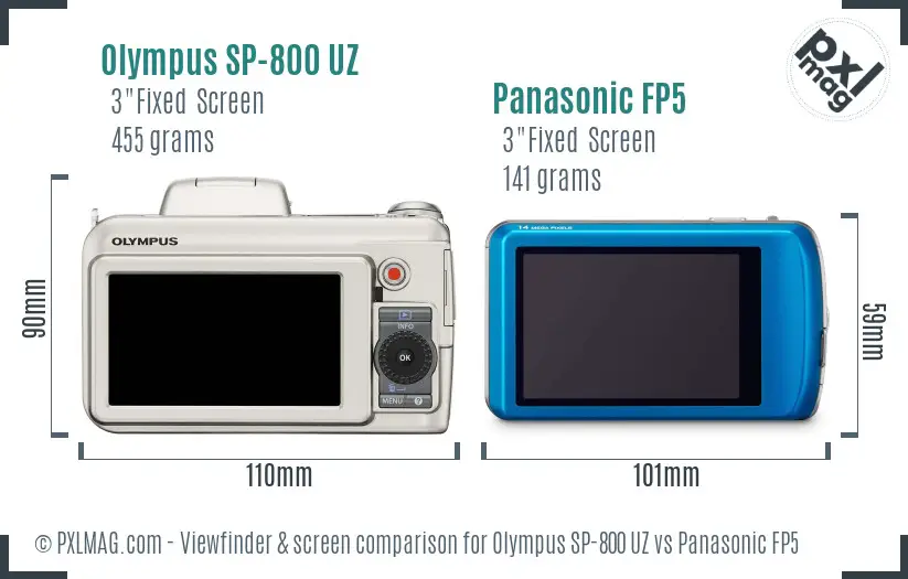 Olympus SP-800 UZ vs Panasonic FP5 Screen and Viewfinder comparison