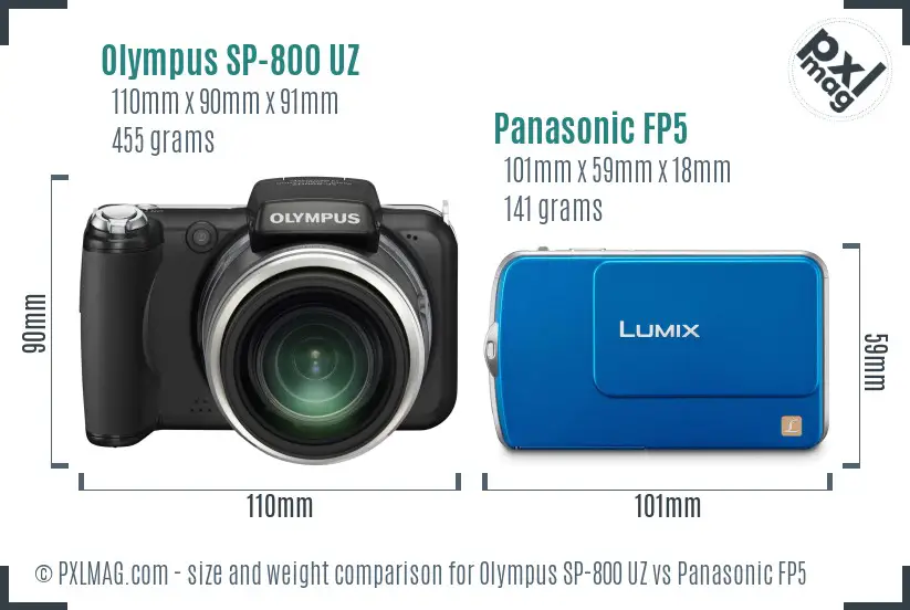 Olympus SP-800 UZ vs Panasonic FP5 size comparison
