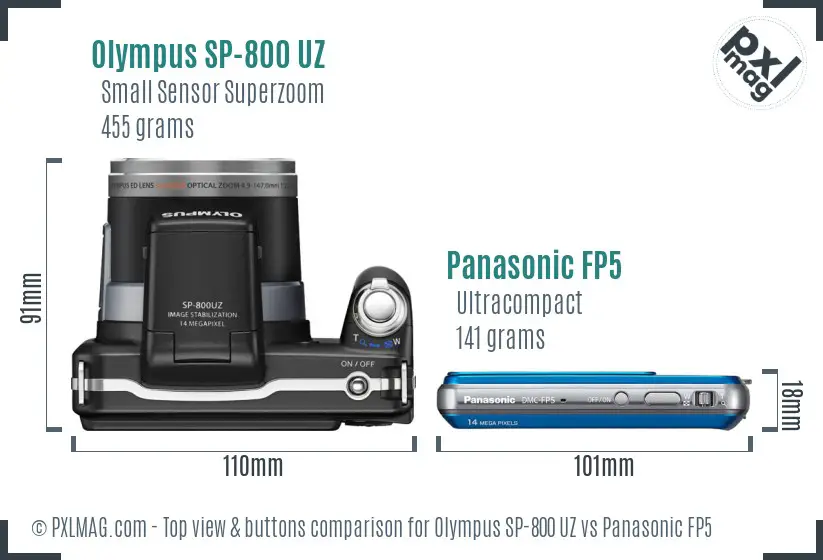 Olympus SP-800 UZ vs Panasonic FP5 top view buttons comparison