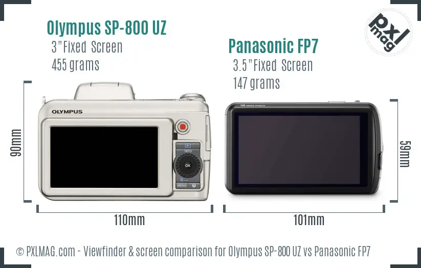 Olympus SP-800 UZ vs Panasonic FP7 Screen and Viewfinder comparison