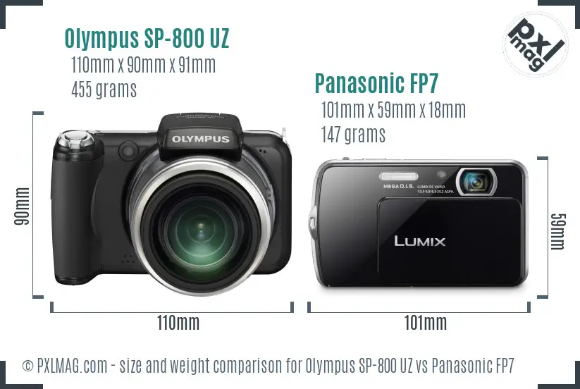 Olympus SP-800 UZ vs Panasonic FP7 size comparison