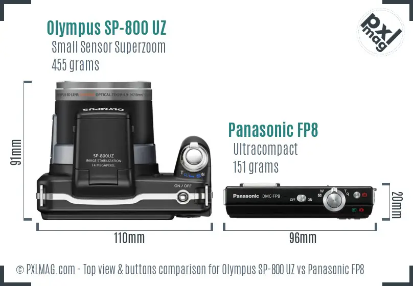 Olympus SP-800 UZ vs Panasonic FP8 top view buttons comparison
