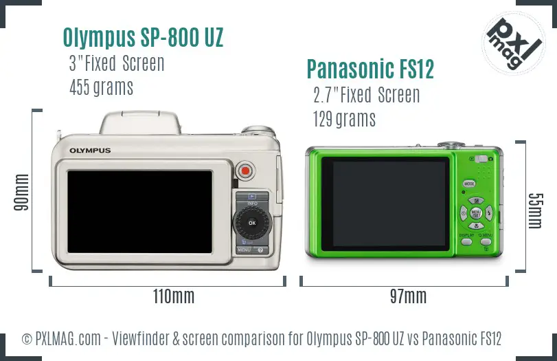 Olympus SP-800 UZ vs Panasonic FS12 Screen and Viewfinder comparison