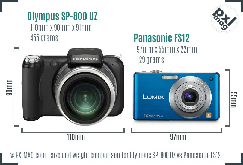 Olympus SP-800 UZ vs Panasonic FS12 size comparison
