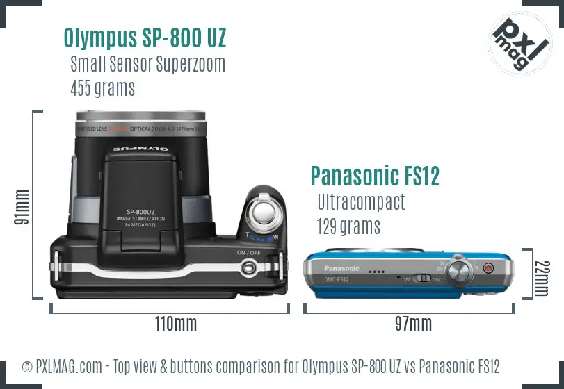Olympus SP-800 UZ vs Panasonic FS12 top view buttons comparison