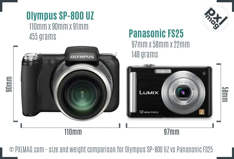 Olympus SP-800 UZ vs Panasonic FS25 size comparison