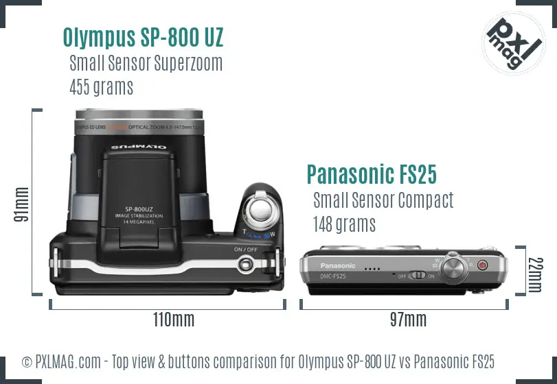 Olympus SP-800 UZ vs Panasonic FS25 top view buttons comparison