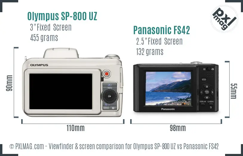 Olympus SP-800 UZ vs Panasonic FS42 Screen and Viewfinder comparison
