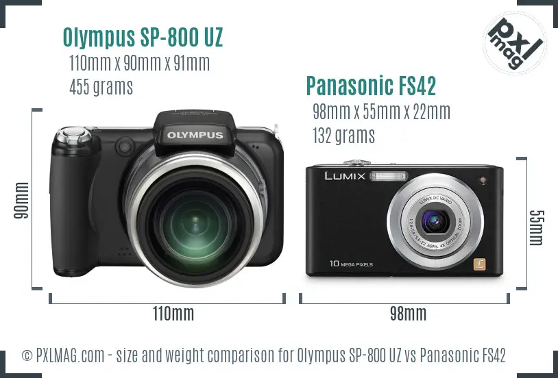 Olympus SP-800 UZ vs Panasonic FS42 size comparison