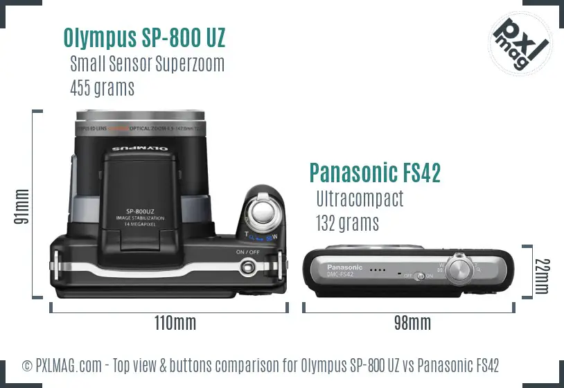 Olympus SP-800 UZ vs Panasonic FS42 top view buttons comparison