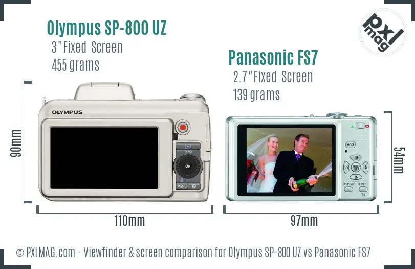 Olympus SP-800 UZ vs Panasonic FS7 Screen and Viewfinder comparison