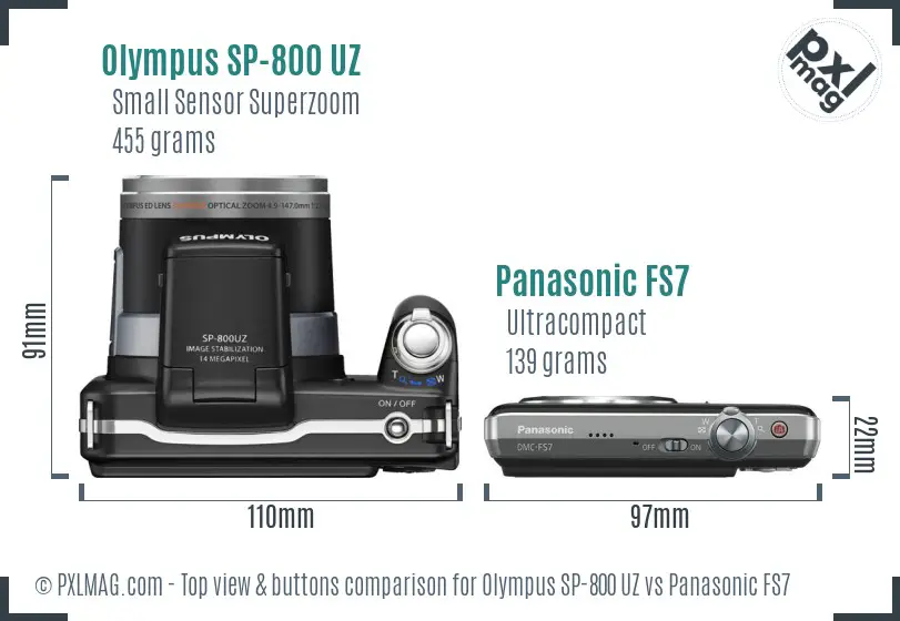 Olympus SP-800 UZ vs Panasonic FS7 top view buttons comparison
