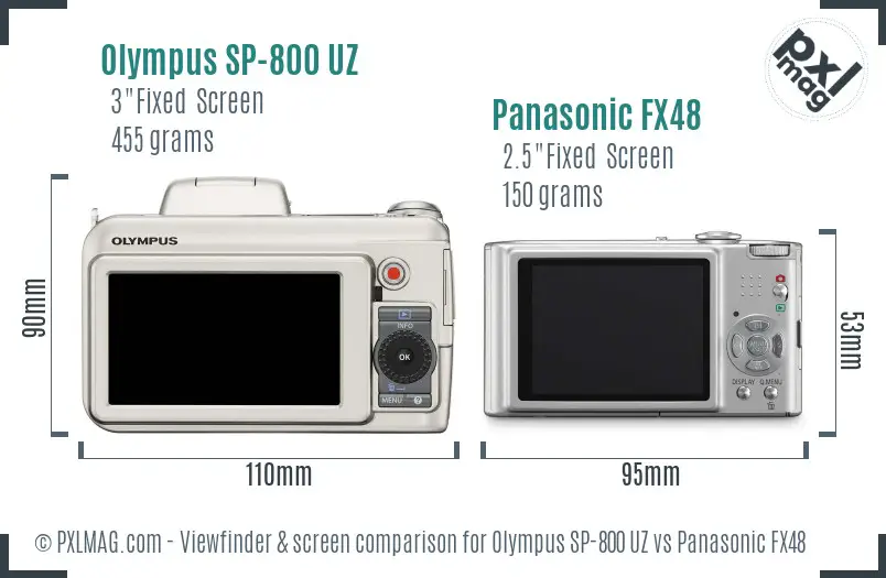 Olympus SP-800 UZ vs Panasonic FX48 Screen and Viewfinder comparison