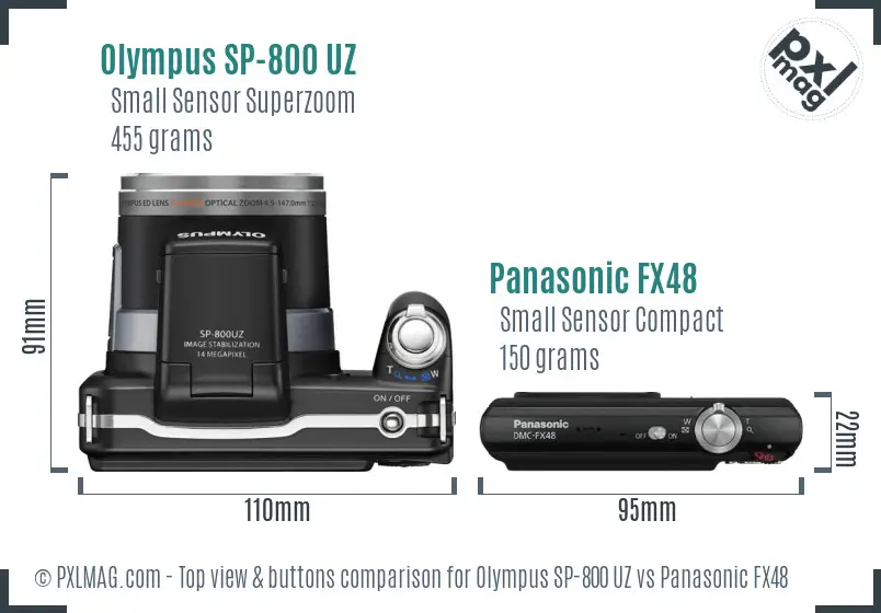 Olympus SP-800 UZ vs Panasonic FX48 top view buttons comparison