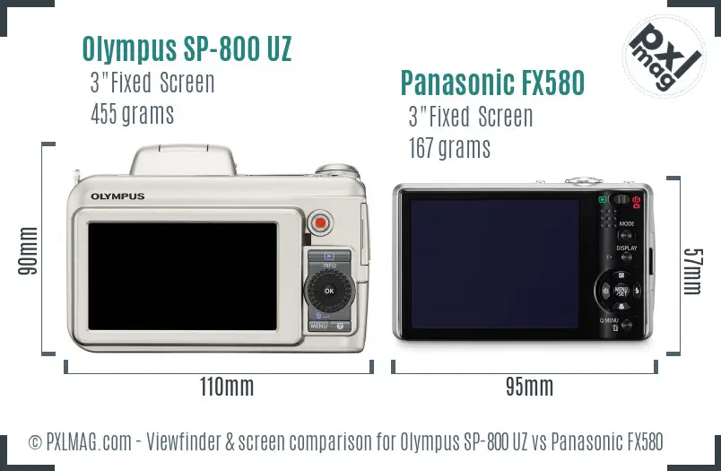 Olympus SP-800 UZ vs Panasonic FX580 Screen and Viewfinder comparison