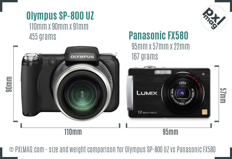 Olympus SP-800 UZ vs Panasonic FX580 size comparison
