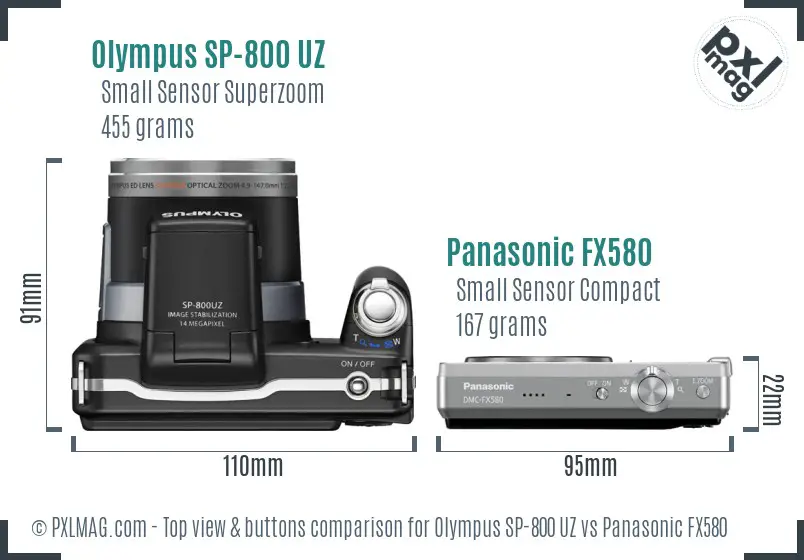 Olympus SP-800 UZ vs Panasonic FX580 top view buttons comparison