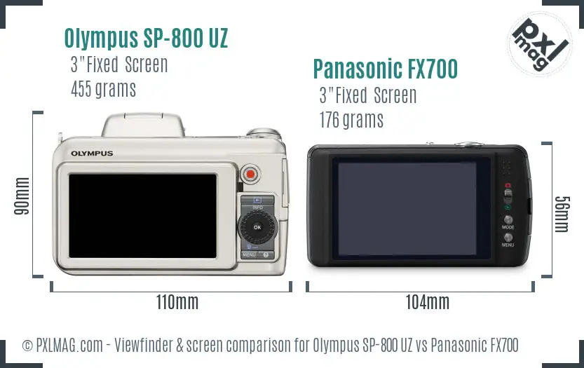 Olympus SP-800 UZ vs Panasonic FX700 Screen and Viewfinder comparison