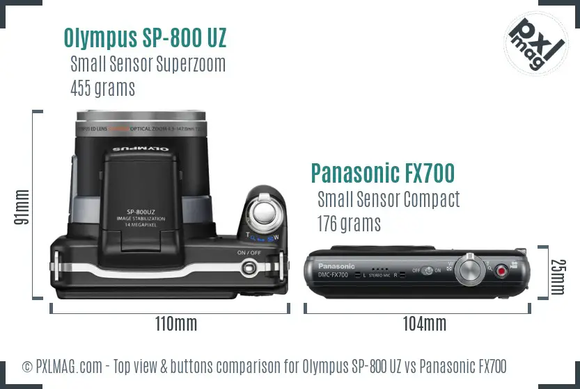 Olympus SP-800 UZ vs Panasonic FX700 top view buttons comparison