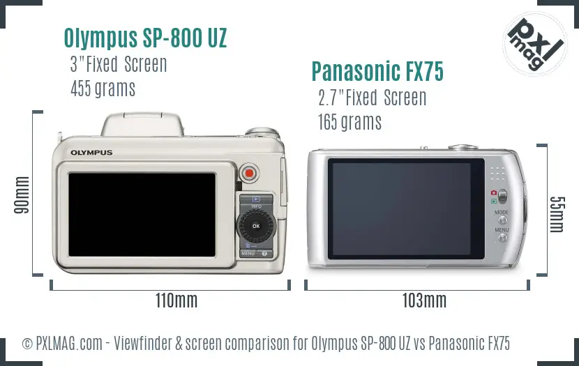 Olympus SP-800 UZ vs Panasonic FX75 Screen and Viewfinder comparison