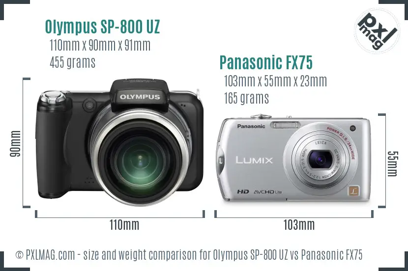 Olympus SP-800 UZ vs Panasonic FX75 size comparison