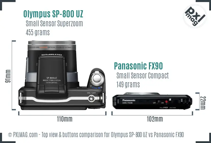 Olympus SP-800 UZ vs Panasonic FX90 top view buttons comparison
