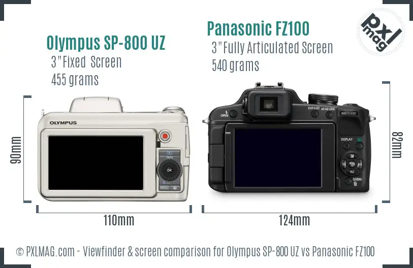 Olympus SP-800 UZ vs Panasonic FZ100 Screen and Viewfinder comparison