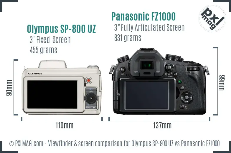 Olympus SP-800 UZ vs Panasonic FZ1000 Screen and Viewfinder comparison