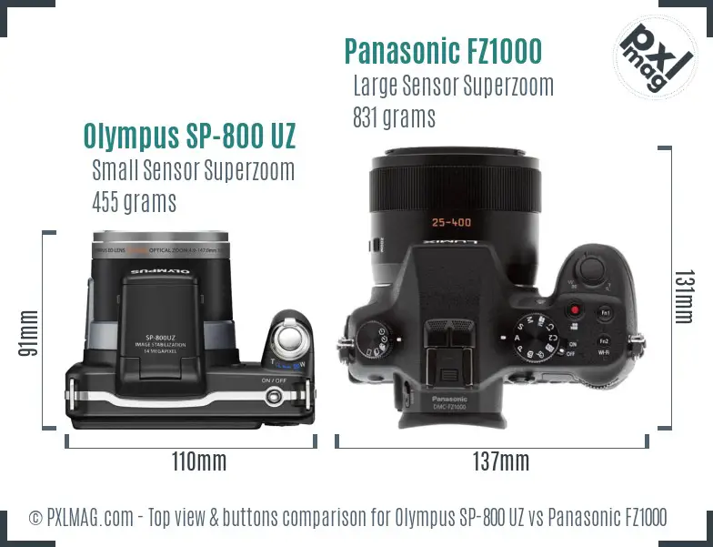 Olympus SP-800 UZ vs Panasonic FZ1000 top view buttons comparison