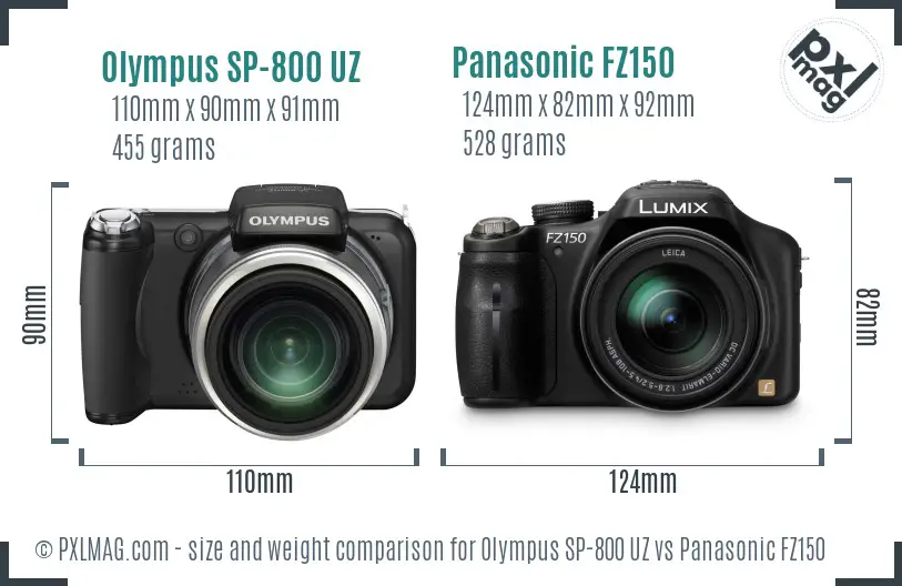 Olympus SP-800 UZ vs Panasonic FZ150 size comparison