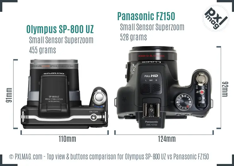 Olympus SP-800 UZ vs Panasonic FZ150 top view buttons comparison