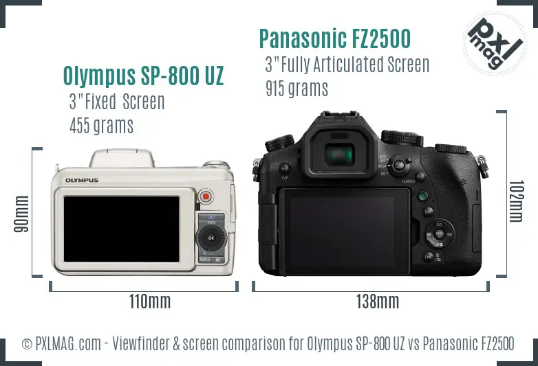 Olympus SP-800 UZ vs Panasonic FZ2500 Screen and Viewfinder comparison