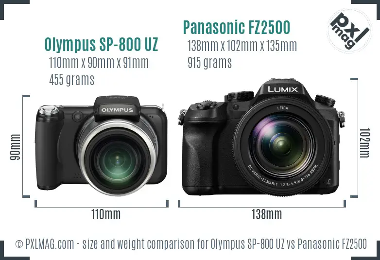 Olympus SP-800 UZ vs Panasonic FZ2500 size comparison