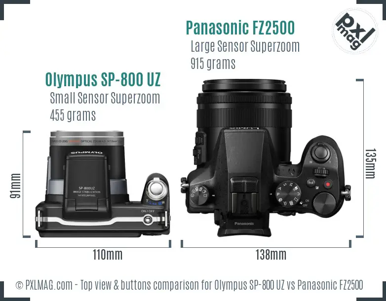 Olympus SP-800 UZ vs Panasonic FZ2500 top view buttons comparison