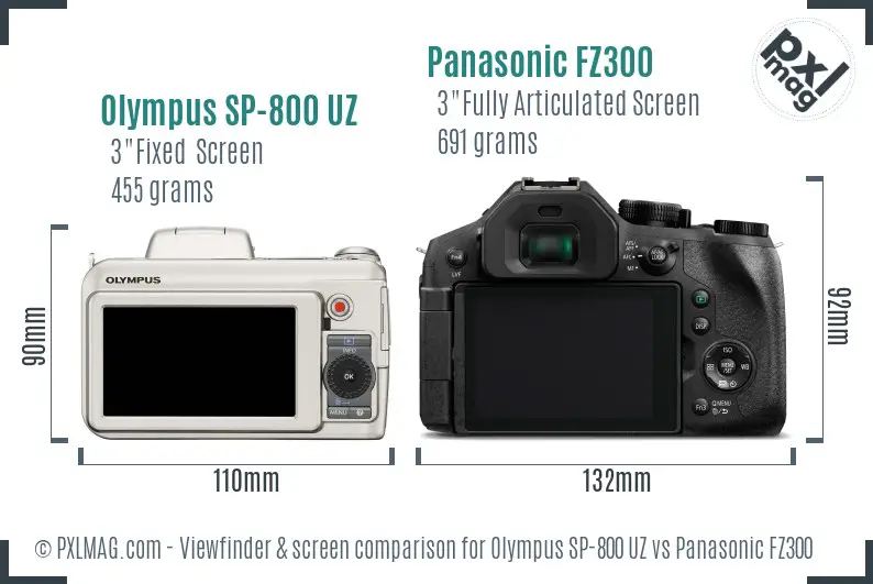 Olympus SP-800 UZ vs Panasonic FZ300 Screen and Viewfinder comparison