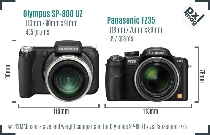 Olympus SP-800 UZ vs Panasonic FZ35 size comparison