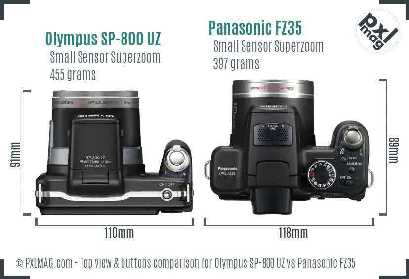 Olympus SP-800 UZ vs Panasonic FZ35 top view buttons comparison