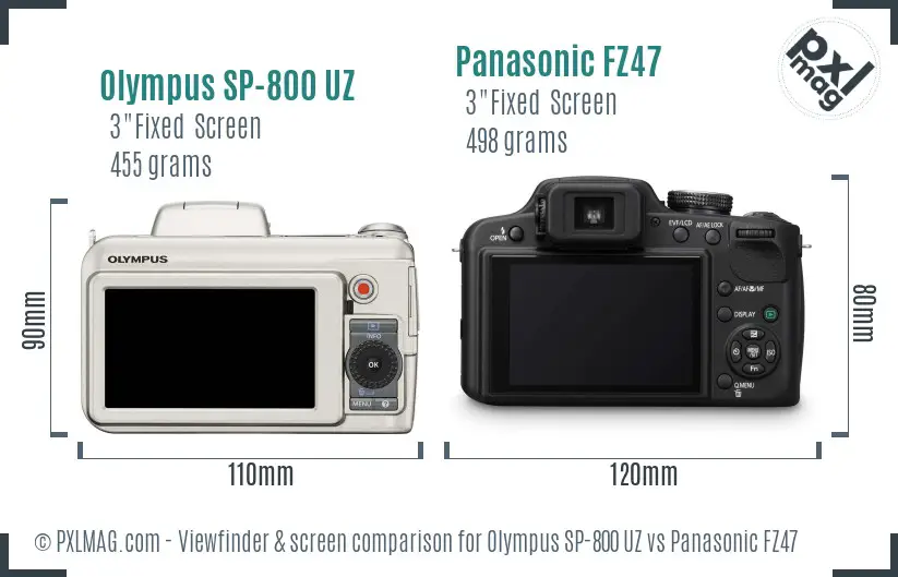 Olympus SP-800 UZ vs Panasonic FZ47 Screen and Viewfinder comparison