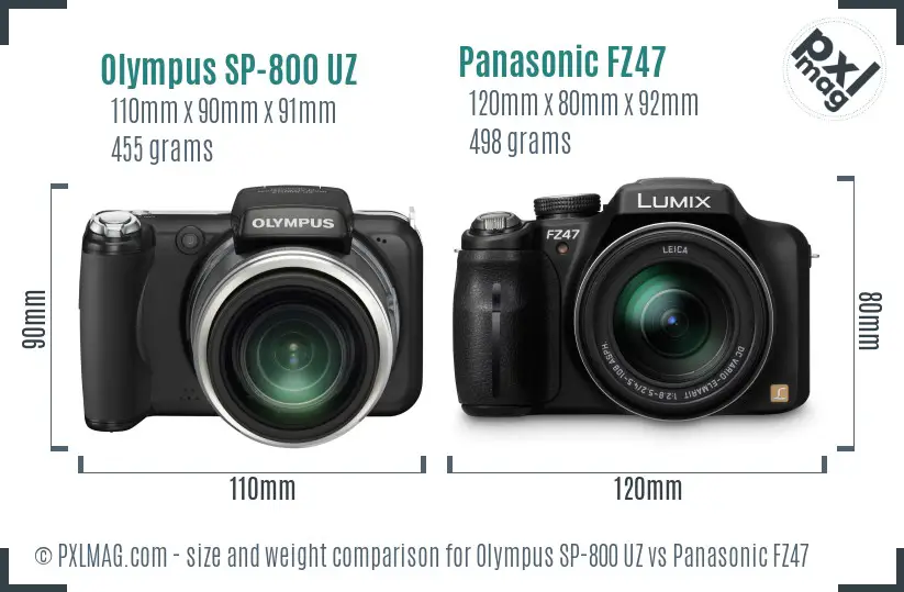 Olympus SP-800 UZ vs Panasonic FZ47 size comparison
