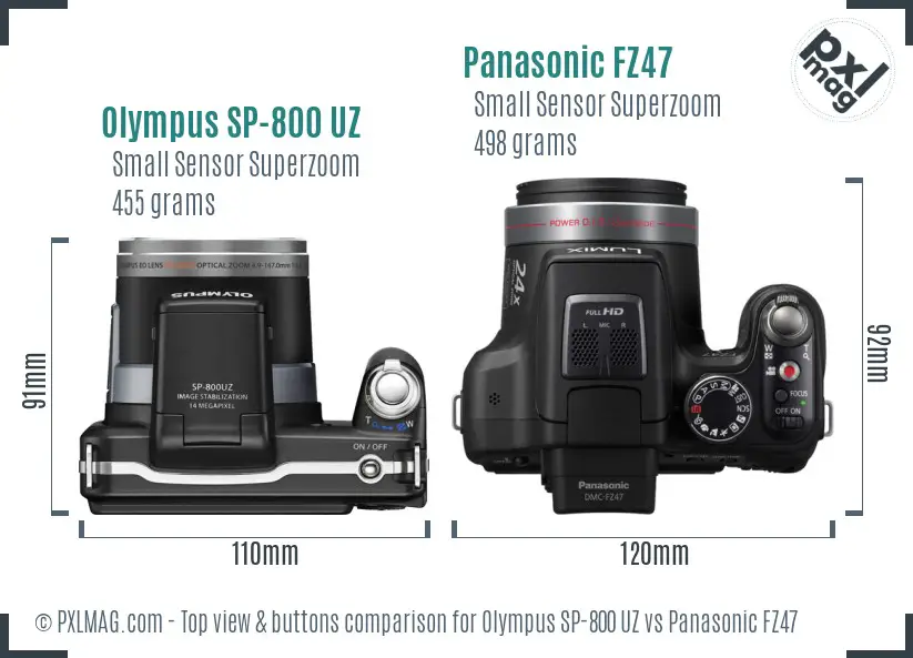 Olympus SP-800 UZ vs Panasonic FZ47 top view buttons comparison