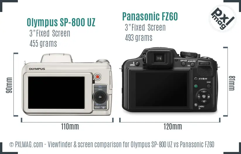 Olympus SP-800 UZ vs Panasonic FZ60 Screen and Viewfinder comparison