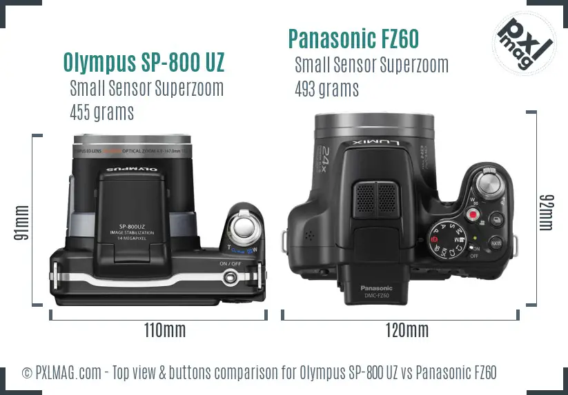 Olympus SP-800 UZ vs Panasonic FZ60 top view buttons comparison