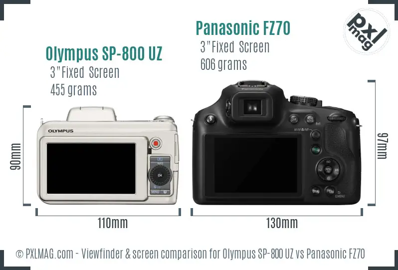 Olympus SP-800 UZ vs Panasonic FZ70 Screen and Viewfinder comparison