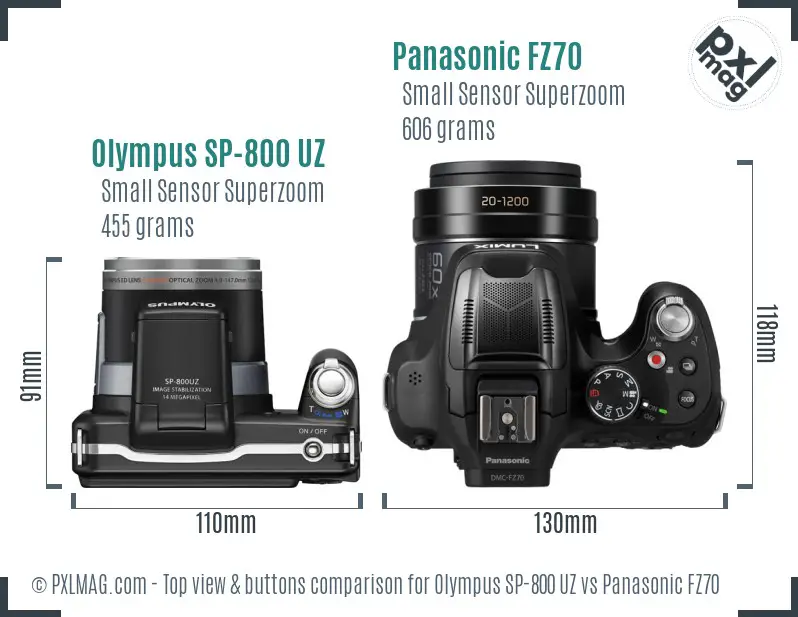 Olympus SP-800 UZ vs Panasonic FZ70 top view buttons comparison