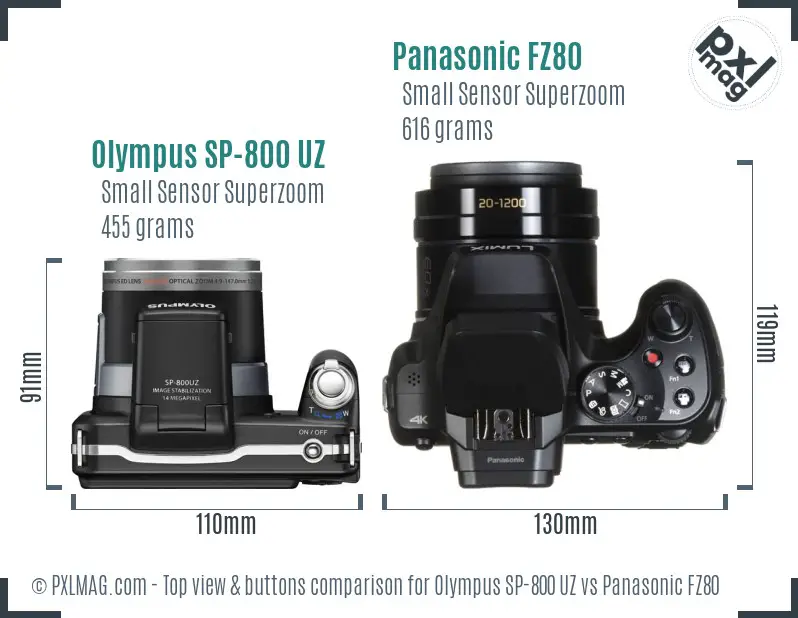 Olympus SP-800 UZ vs Panasonic FZ80 top view buttons comparison