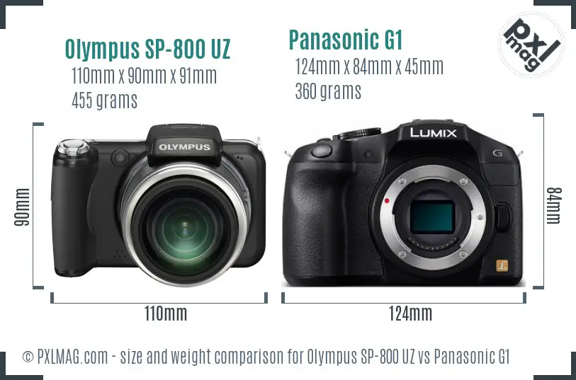 Olympus SP-800 UZ vs Panasonic G1 size comparison