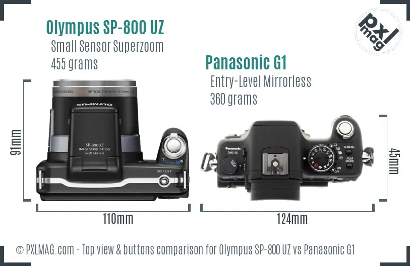 Olympus SP-800 UZ vs Panasonic G1 top view buttons comparison