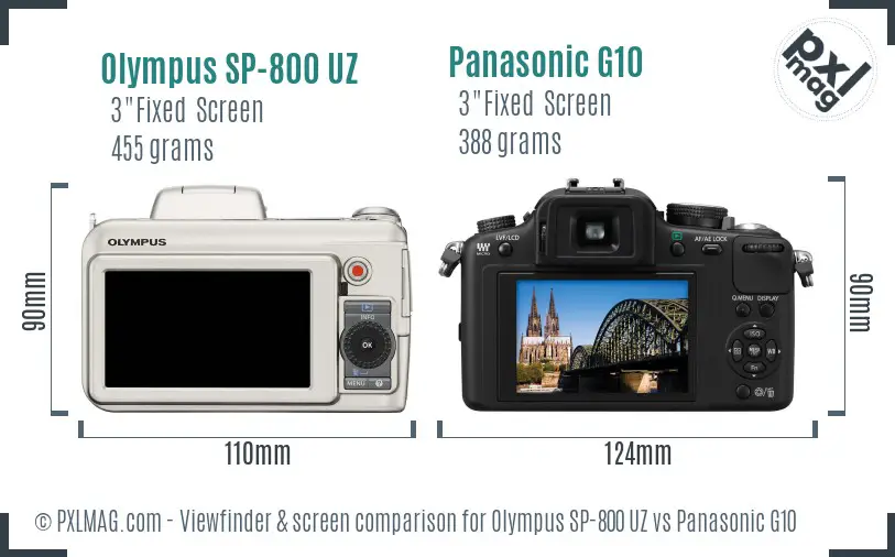 Olympus SP-800 UZ vs Panasonic G10 Screen and Viewfinder comparison