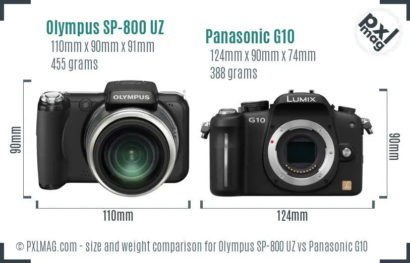 Olympus SP-800 UZ vs Panasonic G10 size comparison